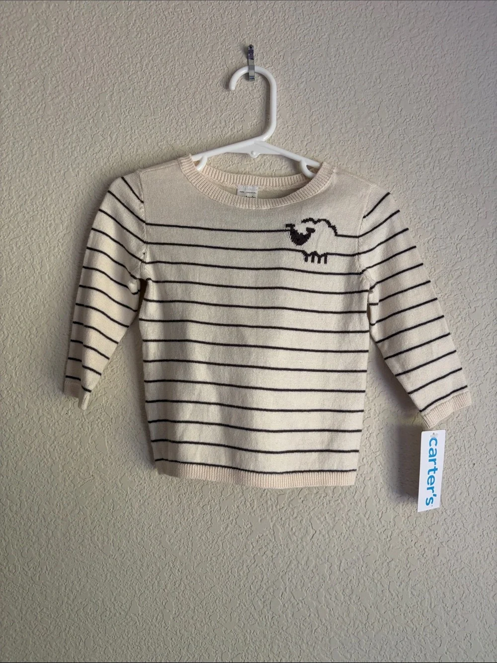 Carter's Cream & Black Striped Kids Sweater with Sheep Accent Set